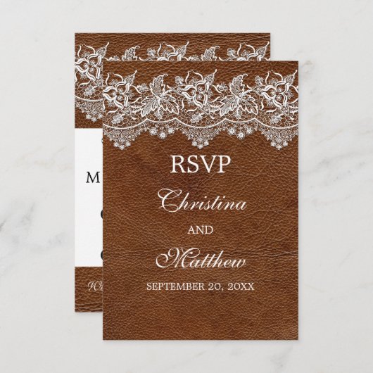 Réponse RSVP pour le mariage "Leather and Lace Loo (Devant / Derrière)