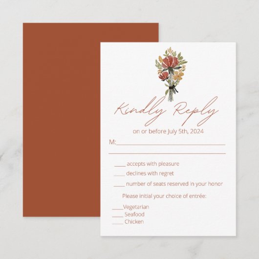 Réponse RSVP pour le menu en terre cuite de fleurs (Devant / Derrière)