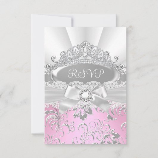 Réponse RSVP Pretty Tiara & Bow Pink Quinceañera (Devant)