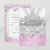 Réponse RSVP Pretty Tiara & Bow Pink Quinceañera (Devant / Derrière)