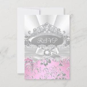 Réponse RSVP Pretty Tiara & Bow Pink Quinceañera