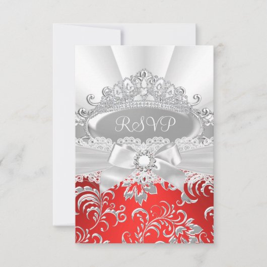 Réponse RSVP Pretty Tiara & Bow Red Quinceañera (Devant)