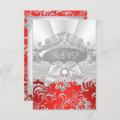 Réponse RSVP Pretty Tiara & Bow Red Quinceañera (Devant / Derrière)