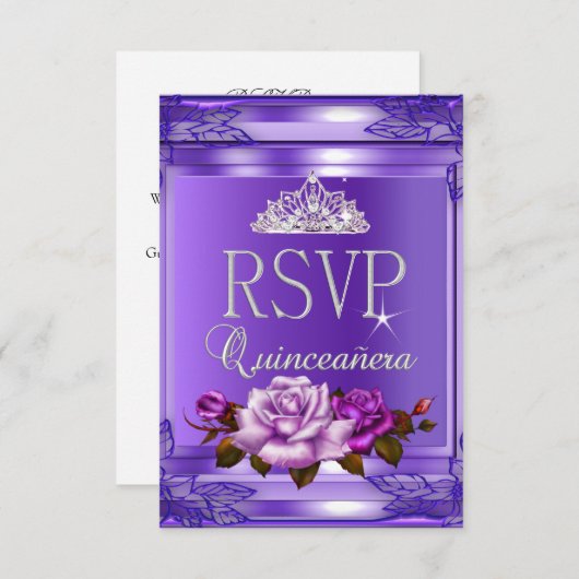 Réponse RSVP Quinceanera 15 Partie Rose violet ros (Devant / Derrière)