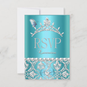 Réponse RSVP Quinceanera 15ème Bleu Damassé Papill