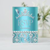 Réponse RSVP Quinceanera 15th Blue Damask Butterfl (Debout devant)