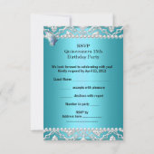 Réponse RSVP Quinceanera 15th Blue Damask Butterfl (Dos)