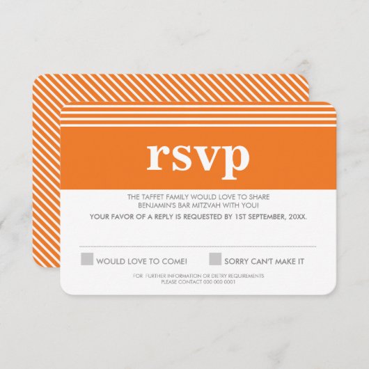 RÉPONSE RSVP RÉPONDRE en gras simple orange (Devant / Derrière)