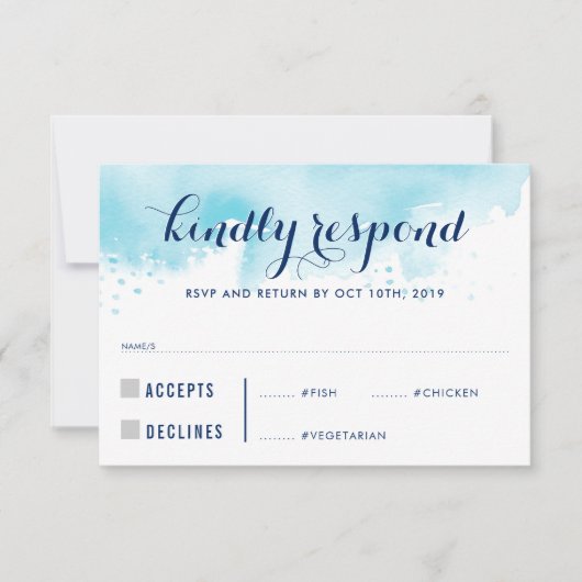 RÉPONSE RSVP RÉPONSE bleu aquarelle repas adultes (Devant)