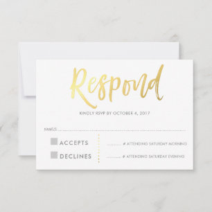 RÉPONSE RSVP RÉPONSE fausse or type gris