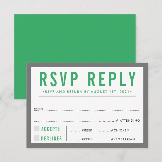 RÉPONSE RSVP RÉPONSE moderne bold garçon gris vert (Devant / Derrière)