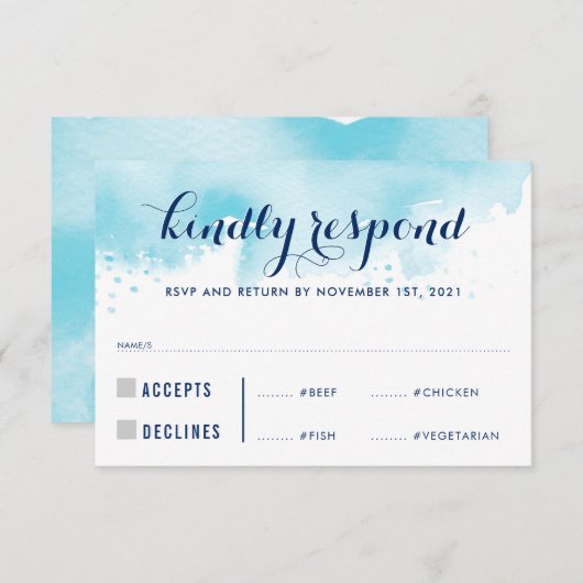 RÉPONSE RSVP RÉPONSE repas d'aquarelle bleu modern (Devant / Derrière)