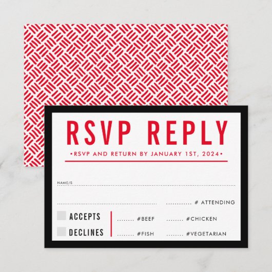 RÉPONSE RSVP RÉPONSE simple grille moderne noir ro (Devant / Derrière)