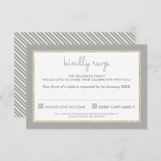 RÉPONSE RSVP RÉPONSE simple rayure motif gris (Devant / Derrière)