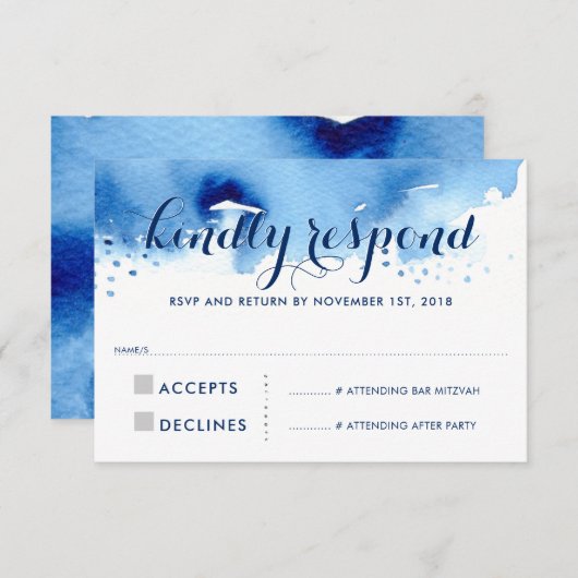RÉPONSE RSVP RÉPONSE Smart navy bleu aquarelle (Devant / Derrière)