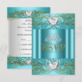 Réponse RSVP Réponse Turquoise Blue Gold Quinceane (Devant / Derrière)