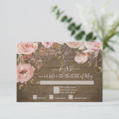 Réponse RSVP Rose doré Fleur rose Bois rustique (Debout devant)