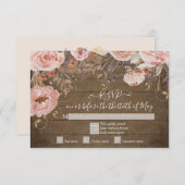 Réponse RSVP Rose doré Fleur rose Bois rustique (Devant / Derrière)