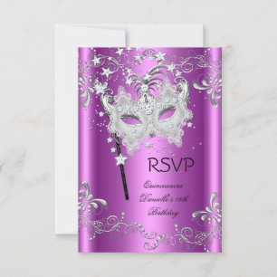 Réponse RSVP Rose Quinceanera 15ème Soirée Masquée