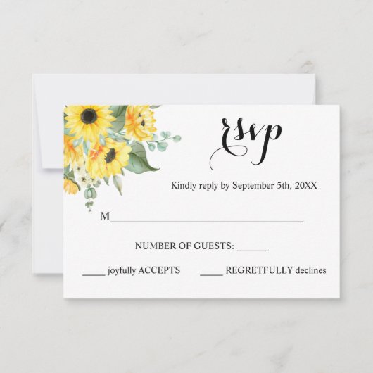 Réponse RSVP Sunflowers Greenery Carte Mariage (Devant)