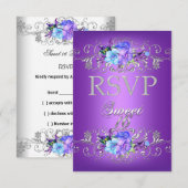 Réponse RSVP Sweet 16 Seize Fleurs Blanches Violet (Devant / Derrière)