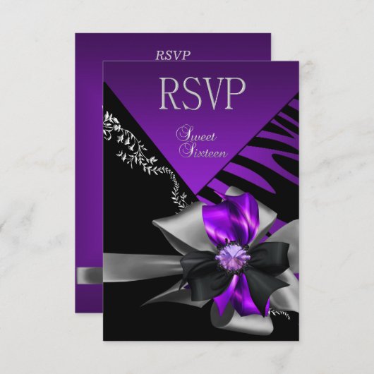 Réponse RSVP Sweet 16 Zebra Purple Black Silver (Devant / Derrière)
