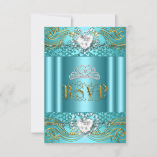 Réponse RSVP Teal Blue Gold Quinceanera