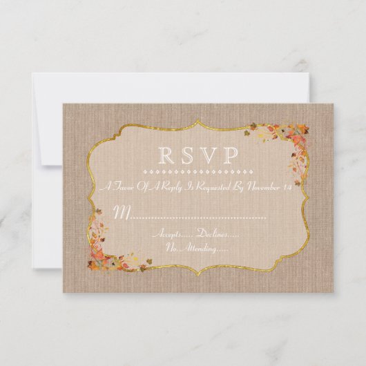 Réponse RSVP Toile Lin Feuilles d'Automne Rustique (Devant)