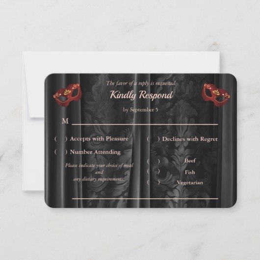 Réponse Ruby Red Masquerade Black Damask Or RSVP (Devant)