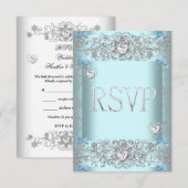 Réponse Teal Blue Damask Mariage Cœurs de Diamant (Devant / Derrière)