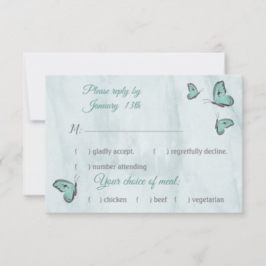 réponse turquoise aux papillons bleus carte rsvp (Devant)
