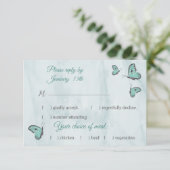 réponse turquoise aux papillons bleus carte rsvp (Debout devant)