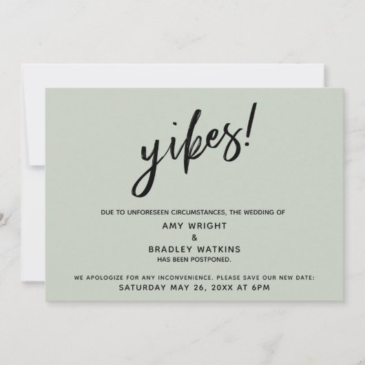 Reporté Mariage Humour Yikes ! Carte verte Sage (Devant)