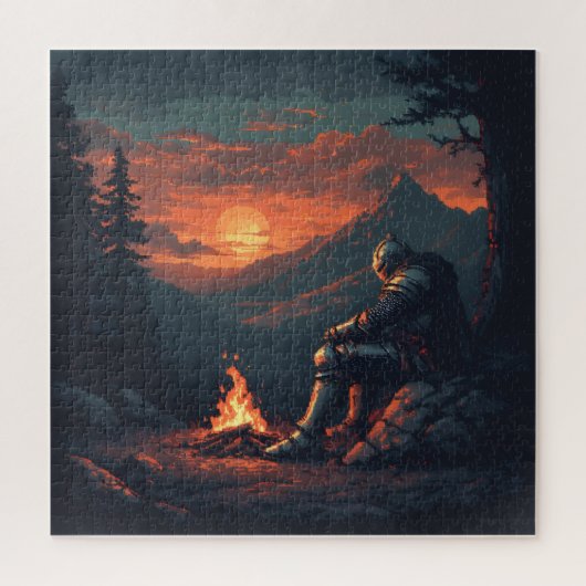 Repos de chevalier au feu – Puzzle du coucher de s (Vertical)