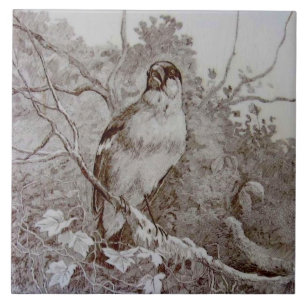 Repro 1886 Minton Sepia Transferware Bird Art TIle Tegeltje