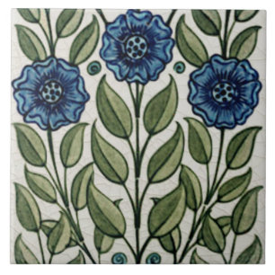 Repro Antiek De Morgan Blue Green Floral Tegeltje