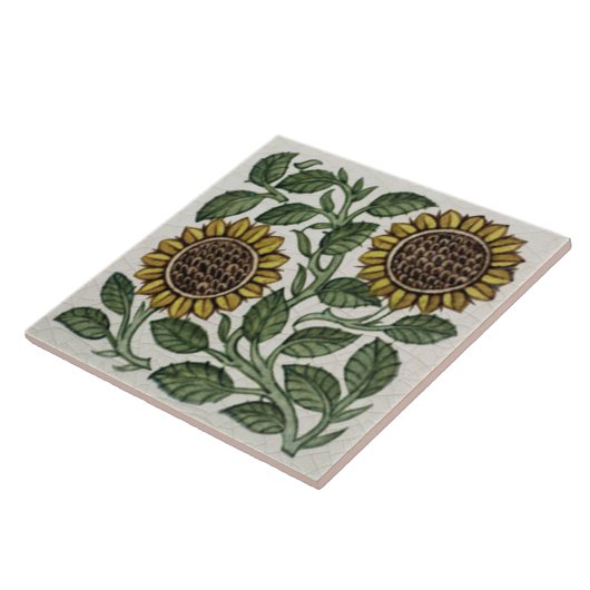 Repro Antiek Wm De Morgan Sunflower Tegeltje (Zijkant)
