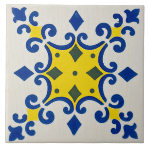 Repro Azulejos Portugal Geometric Yellow Blue Tegeltje