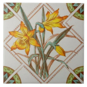 Repro Bright c1900 Daffodils Transferware Tegeltje