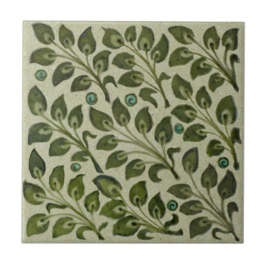 Repro De Morgan Green Leafy Foliage Field Tile Tegeltje (Voorkant)