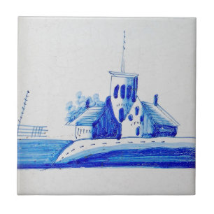Repro Delft blue en White nederlandse chapel Tegel Tegeltje