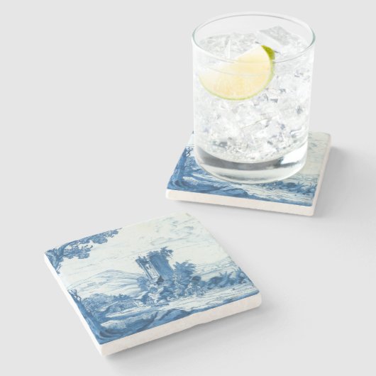 Repro Delft Blue en White Tile River Scene Stenen Onderzetter (Zijkant)