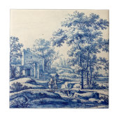 Repro Delft Blue en White Tile River Scene Tegeltje (Voorkant)
