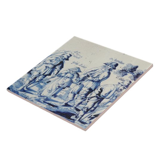 Repro Delft Tile Blue Les Gueux Tegeltje (Zijkant)