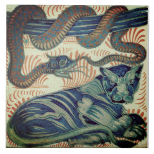 Repro Edwardian Art Nouveau Tiger Snake Tile Tegeltje