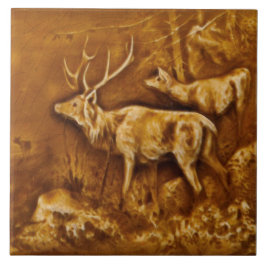 Repro Hamilton Art Tile Works Faux Relief Elk Tile Tegeltje
