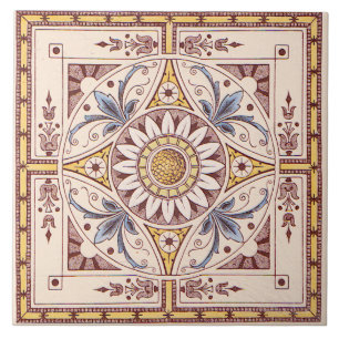 Repro Intricate Victoriaans Sunflower Transferware Tegeltje