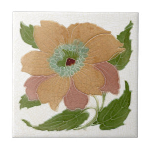 Repro Lea & Boulton Antiek Art Nouveau Floral Tegeltje