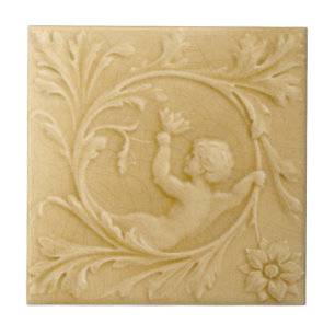 Repro Minton Faux Relief Putti Cream Victoriaans Tegeltje