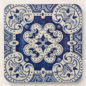 Repro Portugese Blue Geometric Azulejos Floral Bier Onderzetter (Voorkant)
